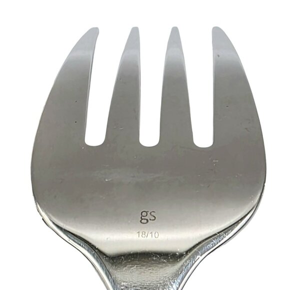 3 Gourmet Settings Serving Set Fork Solid/Slotted Spoon Beaded Glossy Stainless - Picture 3 of 7